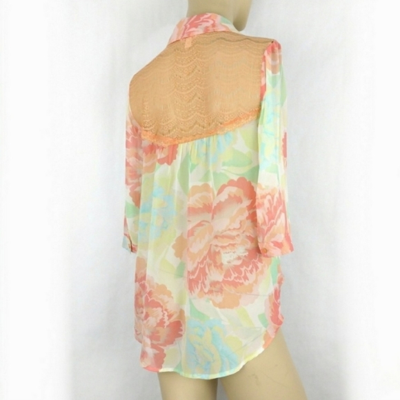 CANDIES floral peach sheer top Womens Small - Picture 3 of 5